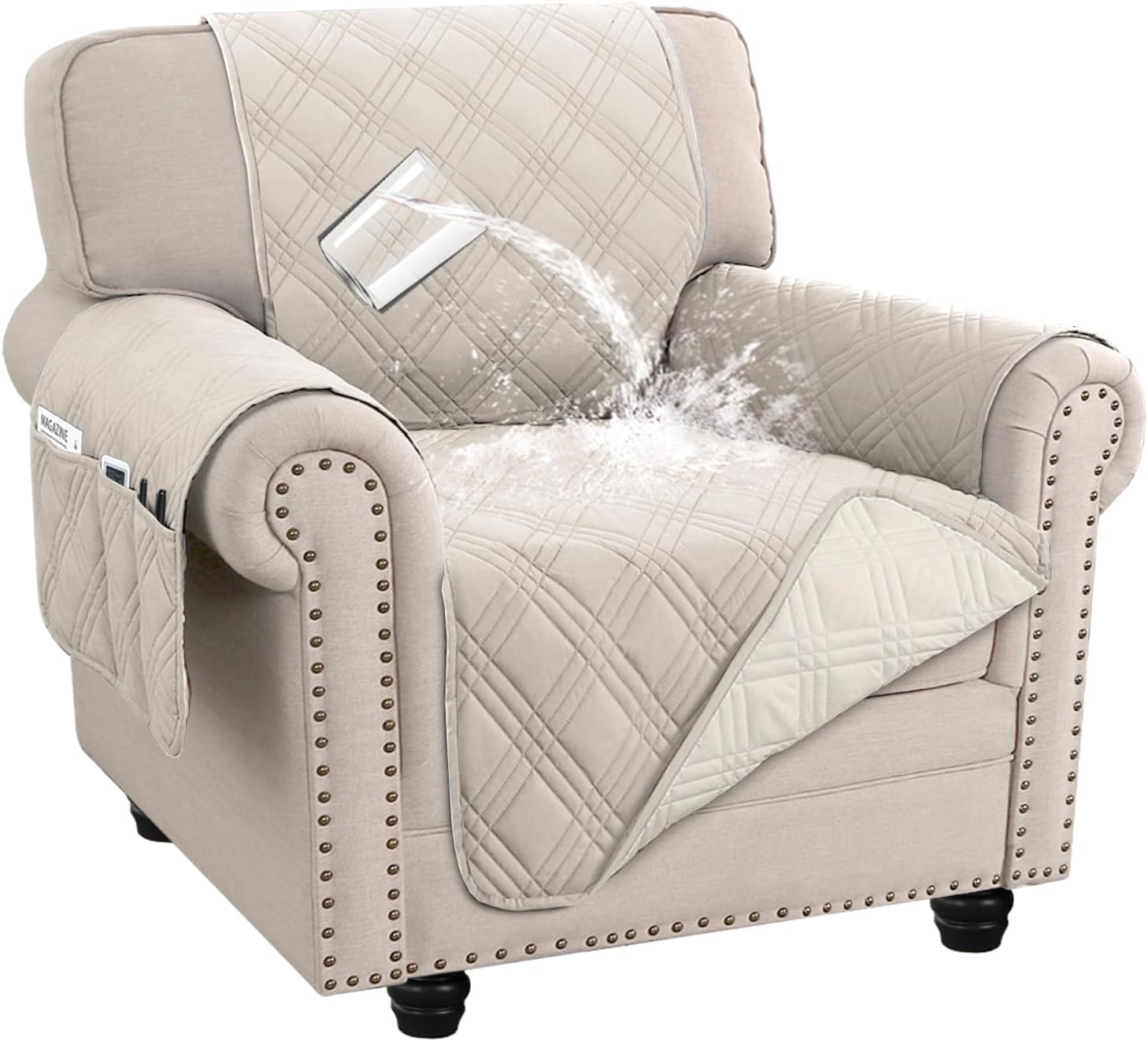 Turquoize Waterproof Couch Cover for Dogs Chair Cover Sofa Slipcover Chair Couch Protector Non-Slip Pet Couch Covers for Sofa Furniture Protector for Pets, Kids,Dog (Chair 23", French Oak)