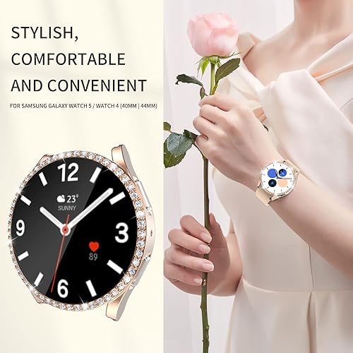 Miniatura 5 de Paquete de 4 + 4 fundas brillantes con diamantes para Galaxy Watch 54 protector de pantalla de 1.575 pulgadas, película protectora de vidrio
