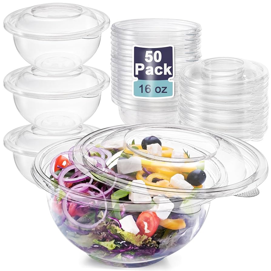 Amazon.com: Cedilis 50 Pack 16oz Plastic Salad Bowls with