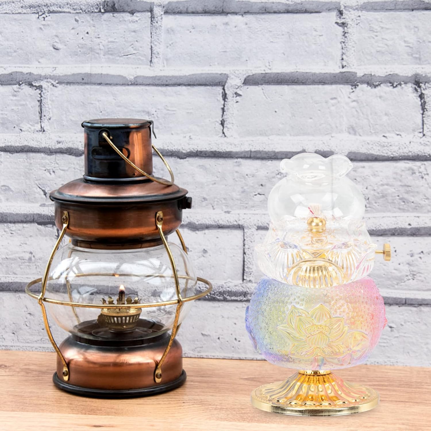 Cabilock Vintage Kerosene Lamp Adjustable Wick Delicate Oil Lamp for Home Decor for Living Room Bedroom Buddha Hall Elegant Antique Style Design