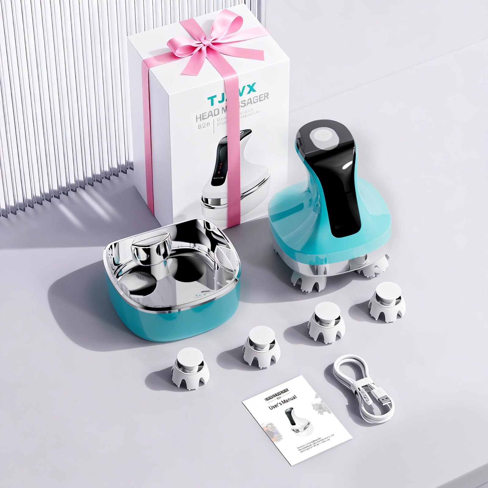 Masajeador de cuero cabelludo eléctrico 4D, masajeador de cuello y hombros con 108 nudos de amasado, masajeador corporal inalámbrico para piernas y espalda, IPX7 resistente al agua, 4 modos