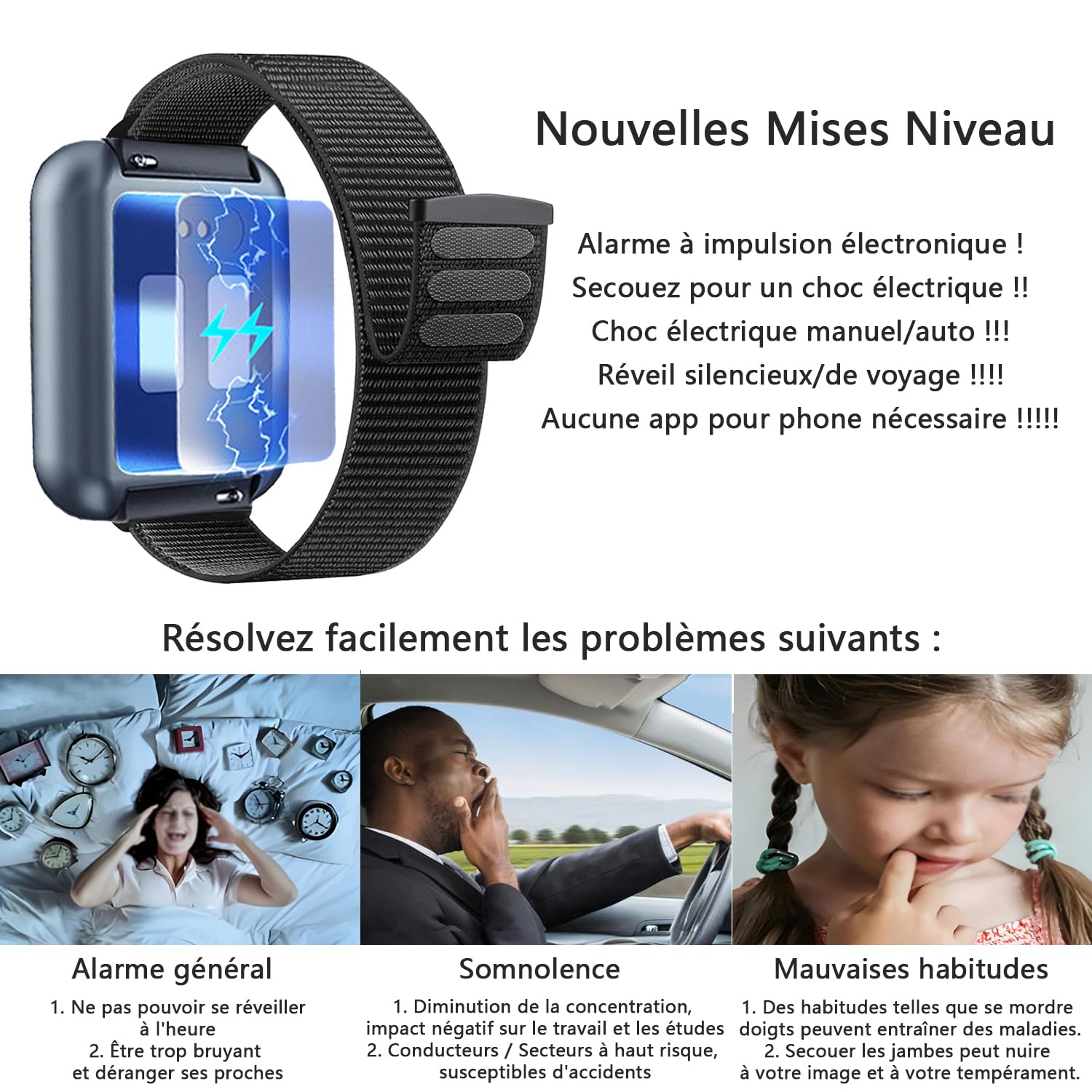 Reveil Matin - Reveil Puissant Gros Dormeurs - Reveil Numerique Silencieux pour Sourd - Reveil Analogique Intelligent Ado Enfant Voyage - Réveil Numérique pour Jour et sans Lumiere la Nuit