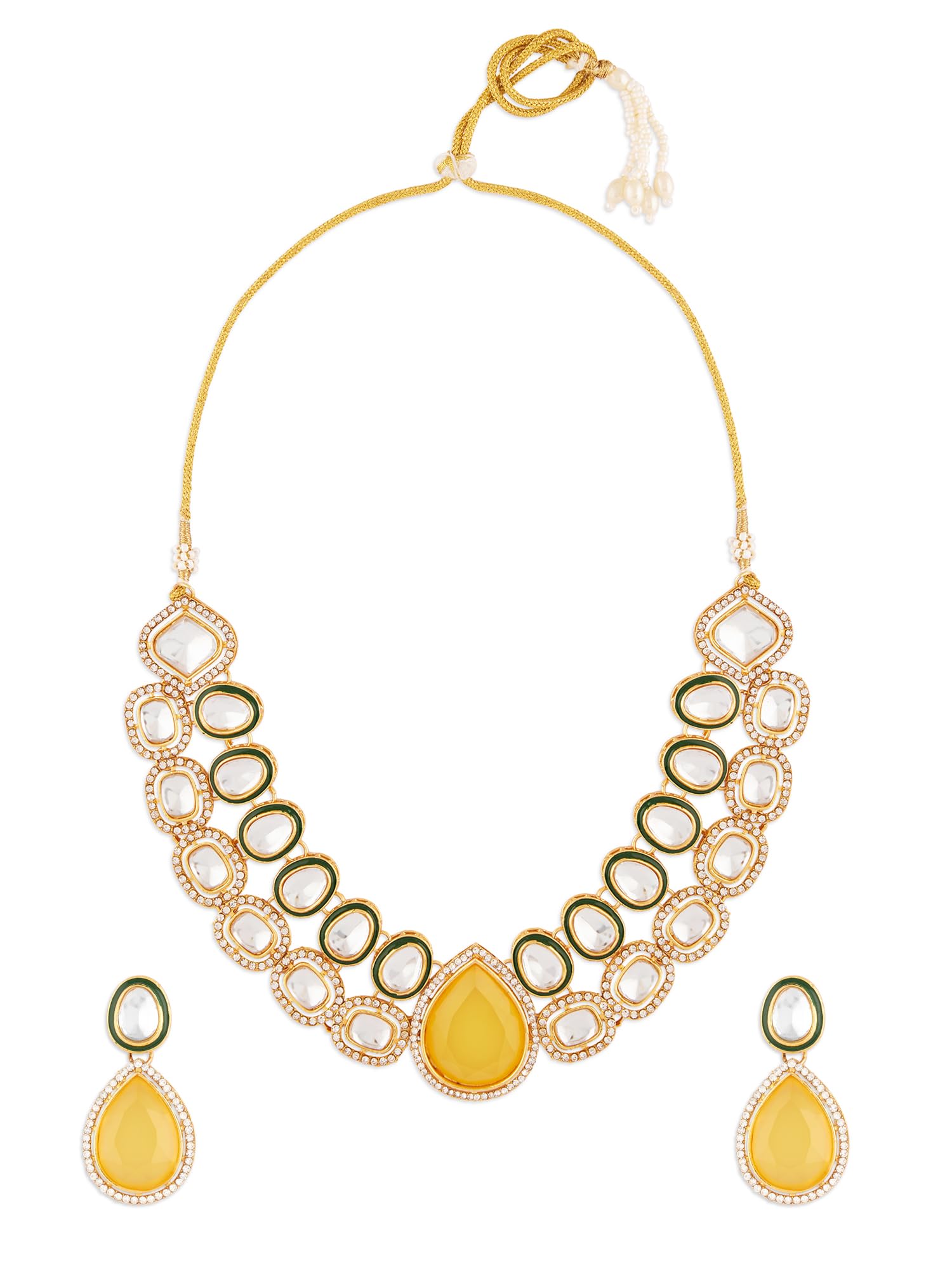 ZAVERI PEARLS Yellow Stone Green Meenakari Austrian Diamonds Embellished Necklace & Earring Set For Women-ZPFK18066 (B0D3DBB11K) Amazon Price History, Amazon Price Tracker