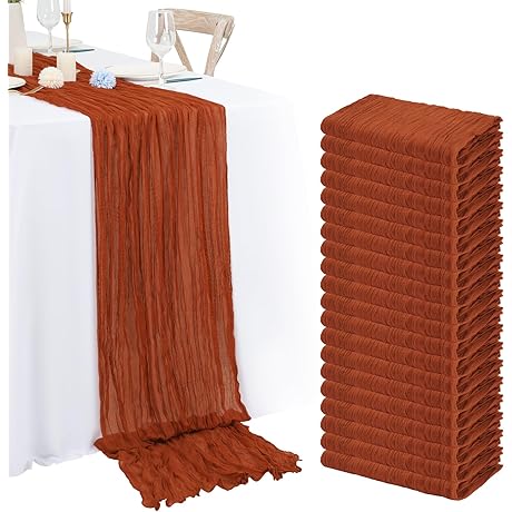 Terracotta Cheesecloth Table Runner for Weddings and Special Occasions