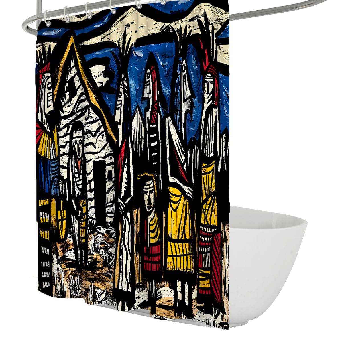 Rideau de Douche Figure tribale Vintage pour Salle de Bain 180 x 180 cm