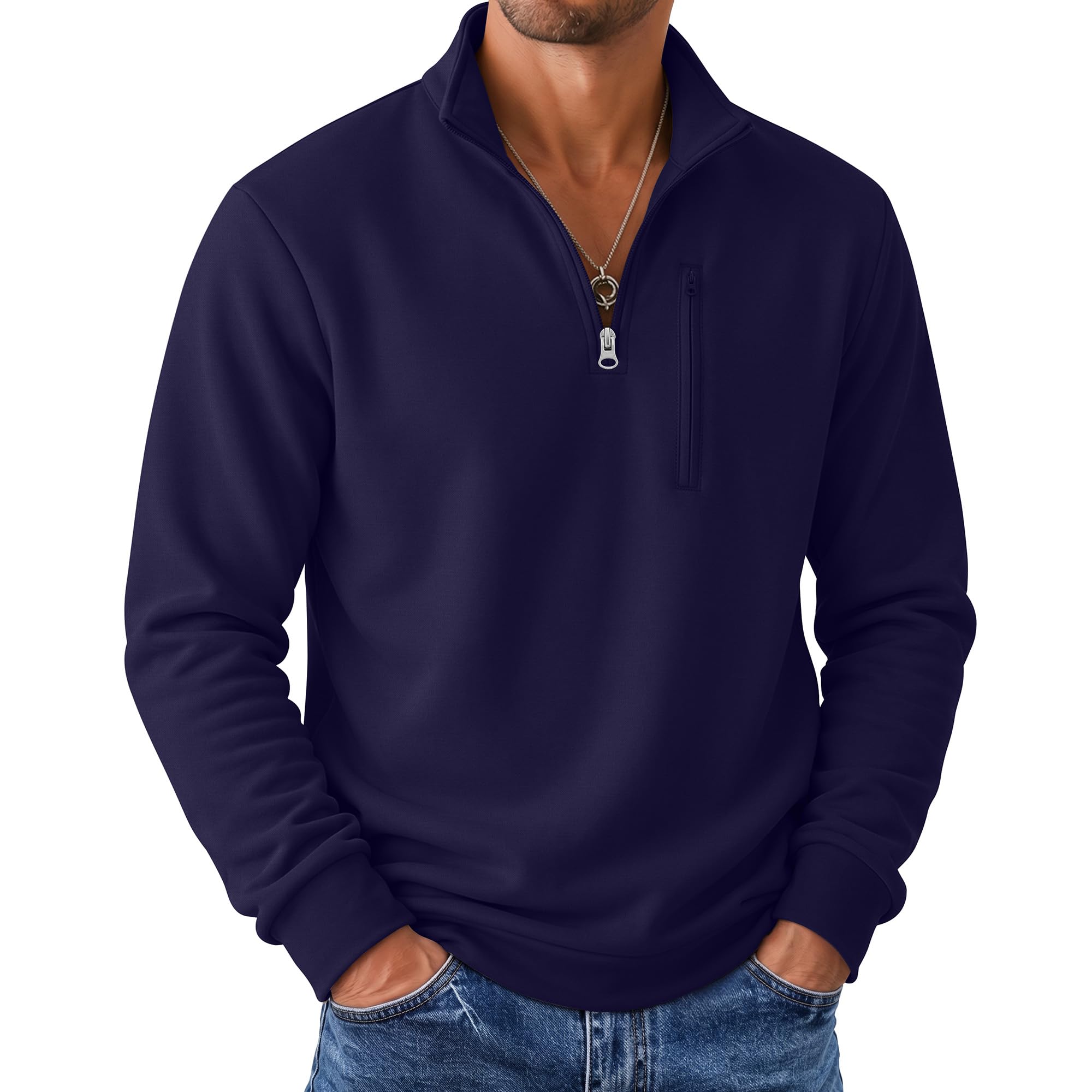 CloudFruit Men Quarter Zip Pullover Big and Tall Tops | M-5xl Cotton Mock Turtleneck Pull…