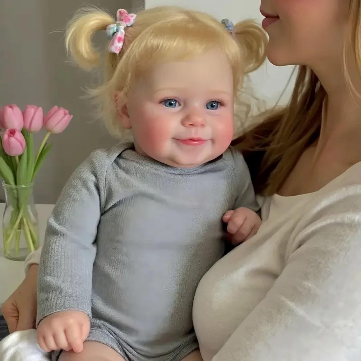 20 Inch Realistic Reborn Baby Dolls, Full Body Vinyl Lifelike Newborn Doll with Rooted Blonde Hair & Blue Eyes, Washable Girl Toy Gift Set for Kids Age 3+ image 3