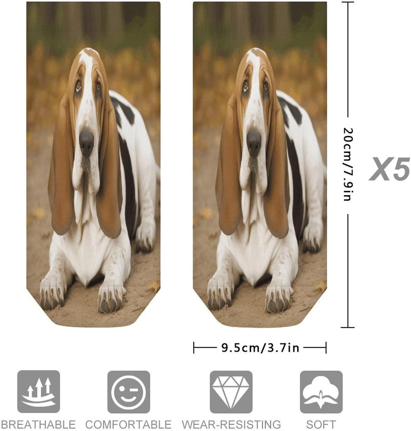 Basset Hound Ankle Socks for Men Women 5 Pairs | Comfortable Casual Low Cut Socks, Lightweight No Show Breathable Athletic Socks, Soft Mini Crew Socks for All Seasons