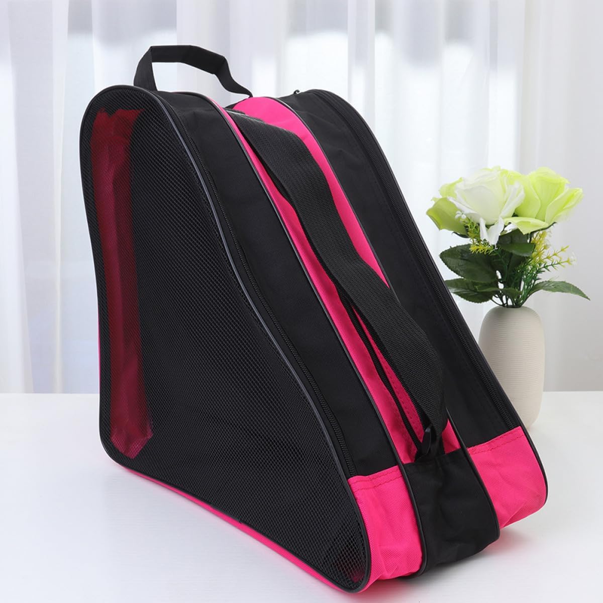 2Pcs Roller Skates Storage Pouch Wear-resistant Skating Shoe Bags for Thickened Double Shoulder Design Blue and Pink