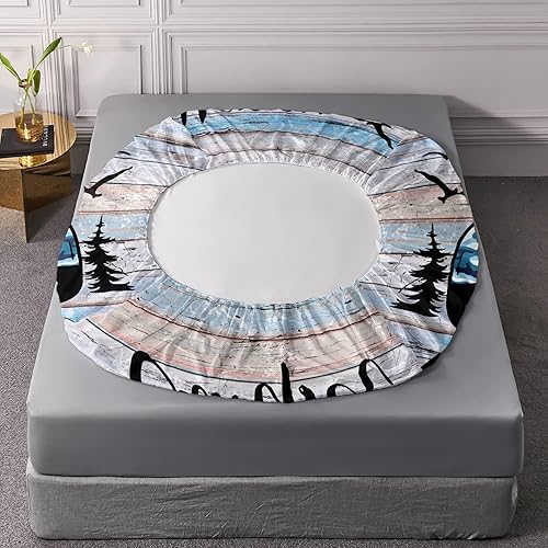 Miniatura 5 de HOSIMA Happy Camping Decor - Sábana bajera ajustable tamaño Queen, ropa de cama de camuflaje para niños, adolescentes, niñas, niños, decoración de