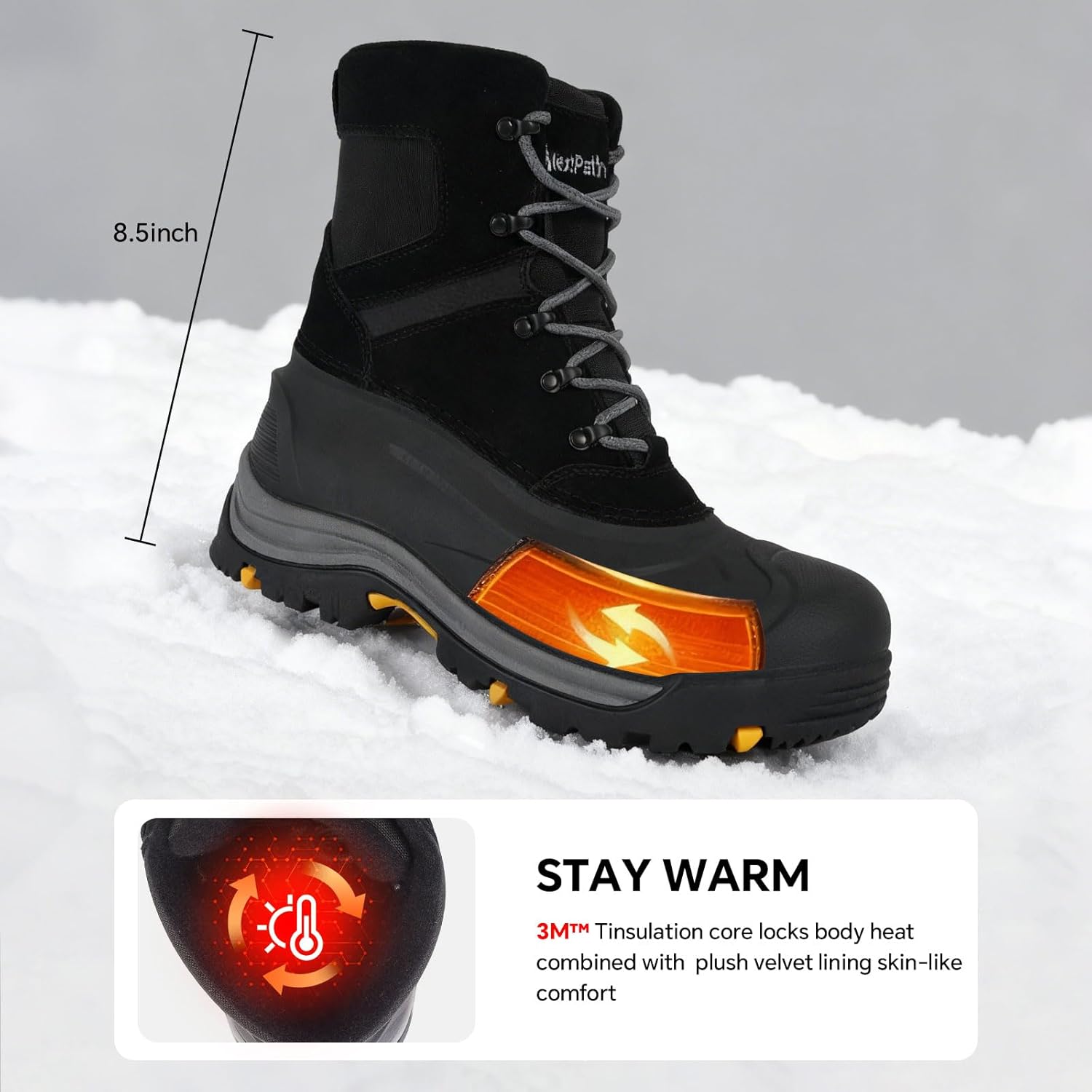Men's Snow Boots Winter Boots For Men Waterproof Insulated Winter Work Boots For Men 8 Inch Snow Hiking Boots
