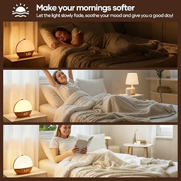 Sunrise Alarm Clock, Sound Machine, Wood Grain Dimmable Night Light for Heavy Sleepers, White Noise Machine for Baby, Dual Alarm Function 30 Sleep Sounds, Wake Up Light with 17 Effects