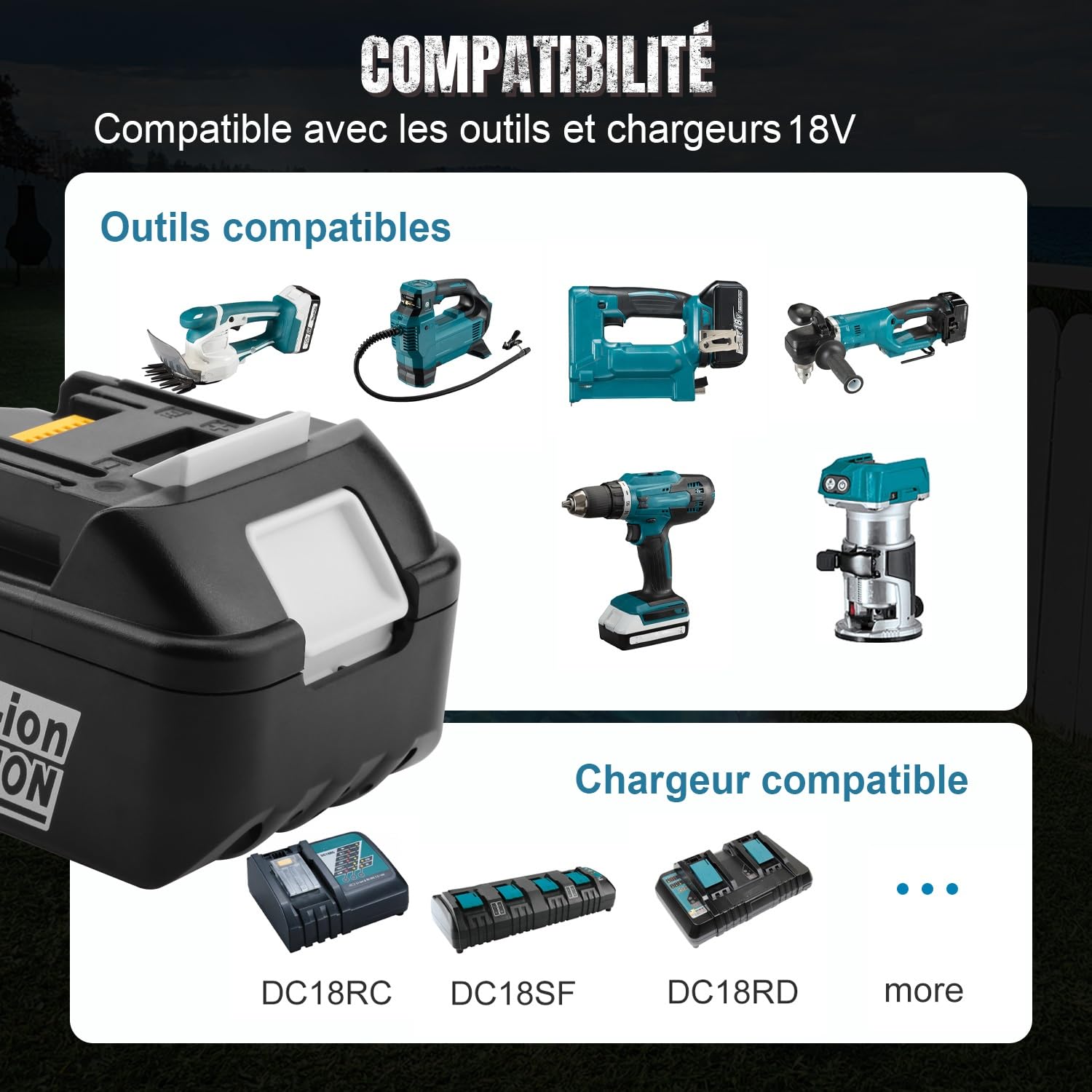 Lot de 2 Batterie 18V 5.0Ah pour Makita 18V avec Chargeur | Compatible BL1860 BL1850 BL1850B BL1845 BL1840 BL1835 BL1830B, Chargeur DC18RD DC18RC DC18RA