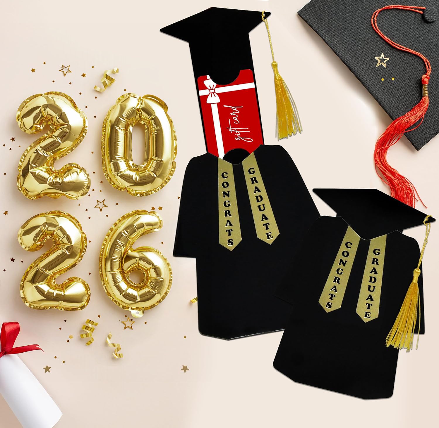 6 Pcs Graduation Gift Card Holder Graduate Shaped with Tassel Grad Gifts Cards Holders Funny Gift Class Party Supplies Ideas for High School College