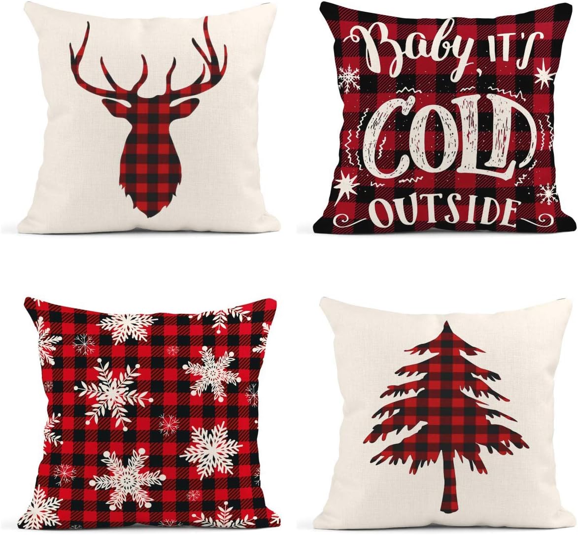 Britimes Throw Pillow Covers Christmas Home Decor Set of 4 Pillow Cases Winter Decorative 18 x 18 Inches Outdoor Cushion Couch Sofa Pillowcases Xmas Baby It's Cold Outside
