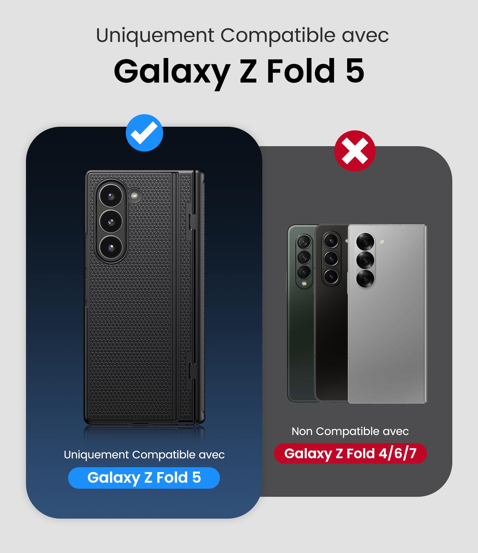 Coque pour Samsung Galaxy Z Fold 5 avec Support, Noir