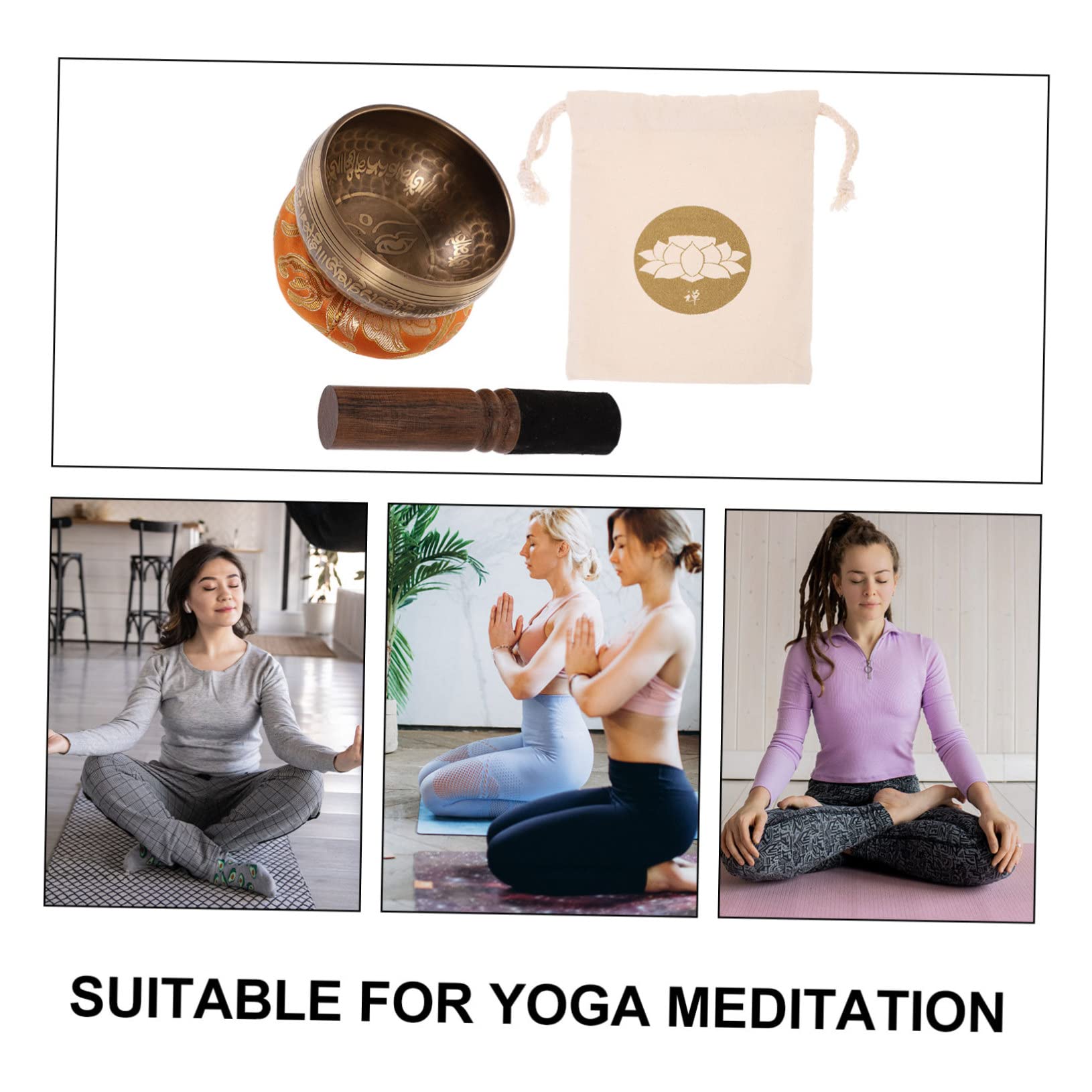 BESPORTBLE 1 set Ciotole da Meditazione Tibetane Ciotola Cantante Artigianale con Fondo Piatto Accessori per Meditazione e Relax per Decorazione e Mindfulness