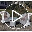Image of DEVOKO 3 Piece White Rattan Outdoor Patio Bistro Set with Cream Cushion & Glass Top Table Ideal for Balcony, Garden, Deck, Lawn, Poolside