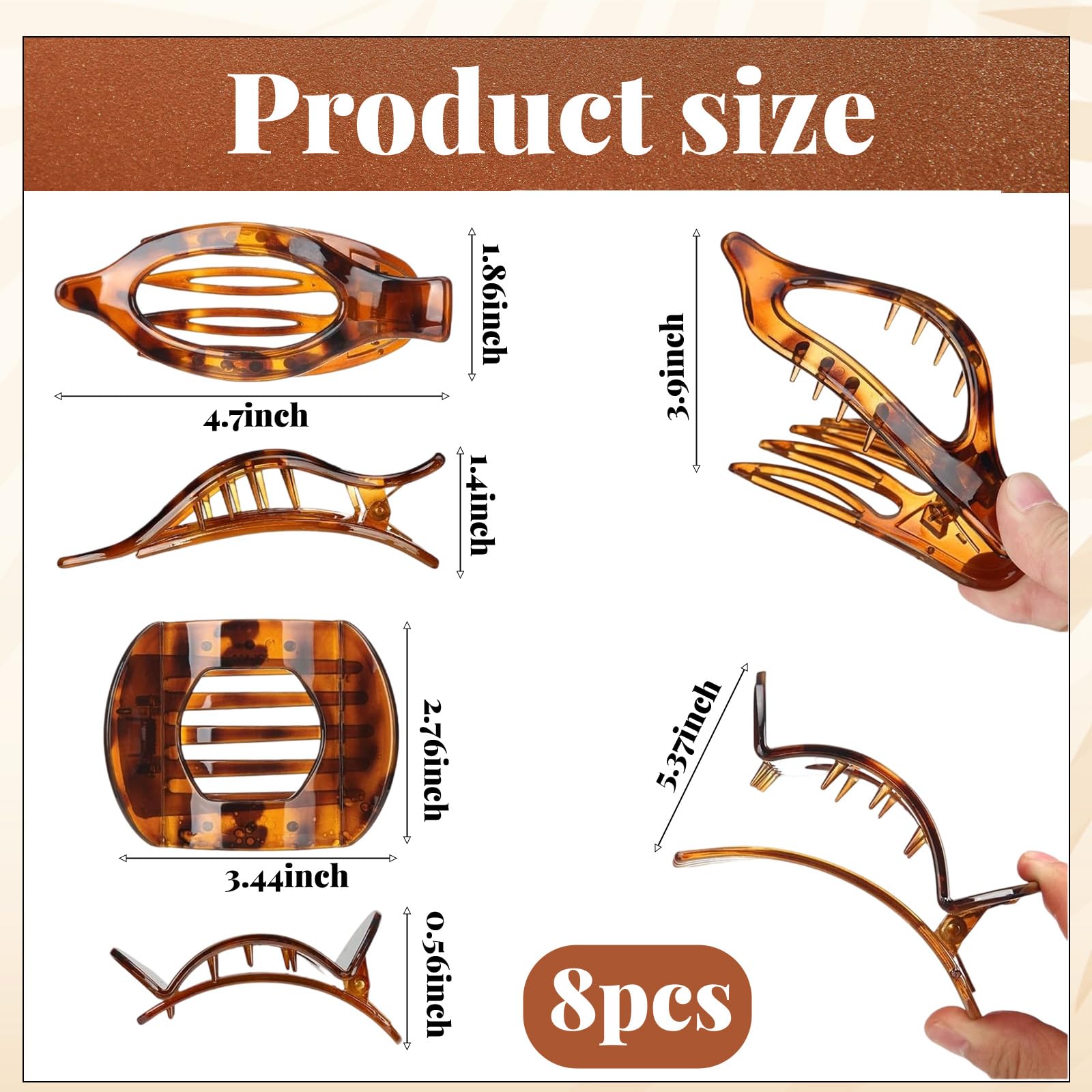 Flat Hair Claw Clips,Hair Clips Women,8 Pcs Flat Claw Clip Girls Hair Accessories,Flat Hair Clips for Thick Thin Hair - Image 2