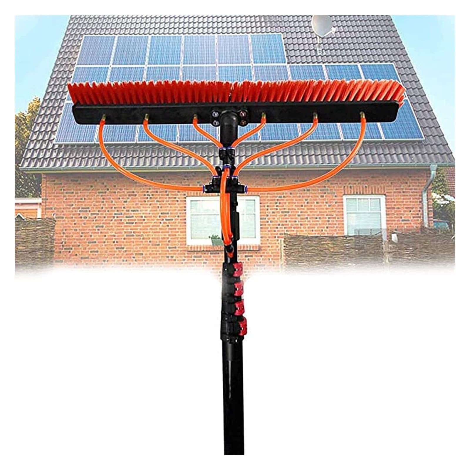 Perche de nettoyage de vitres télescopique et brosse pour panneaux solaires
