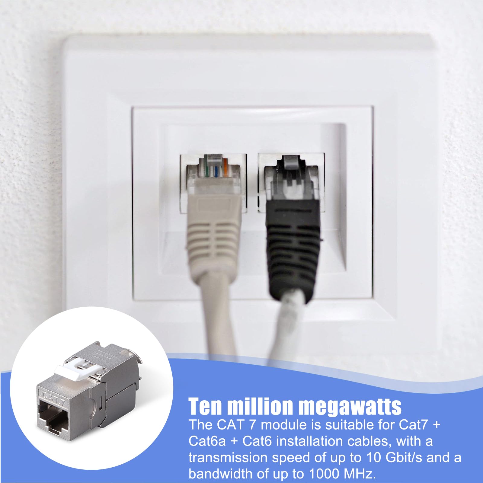 Produktbild von 2x Keystone RJ45 Cat 7 Modul – Werkzeuglos, Vollgeschirmt, Bis 10 Gbit/s & 1000 MHz – Kompatibel Mit Cat 6a/7/8 – Für Patchpanel & Netzwerkdose