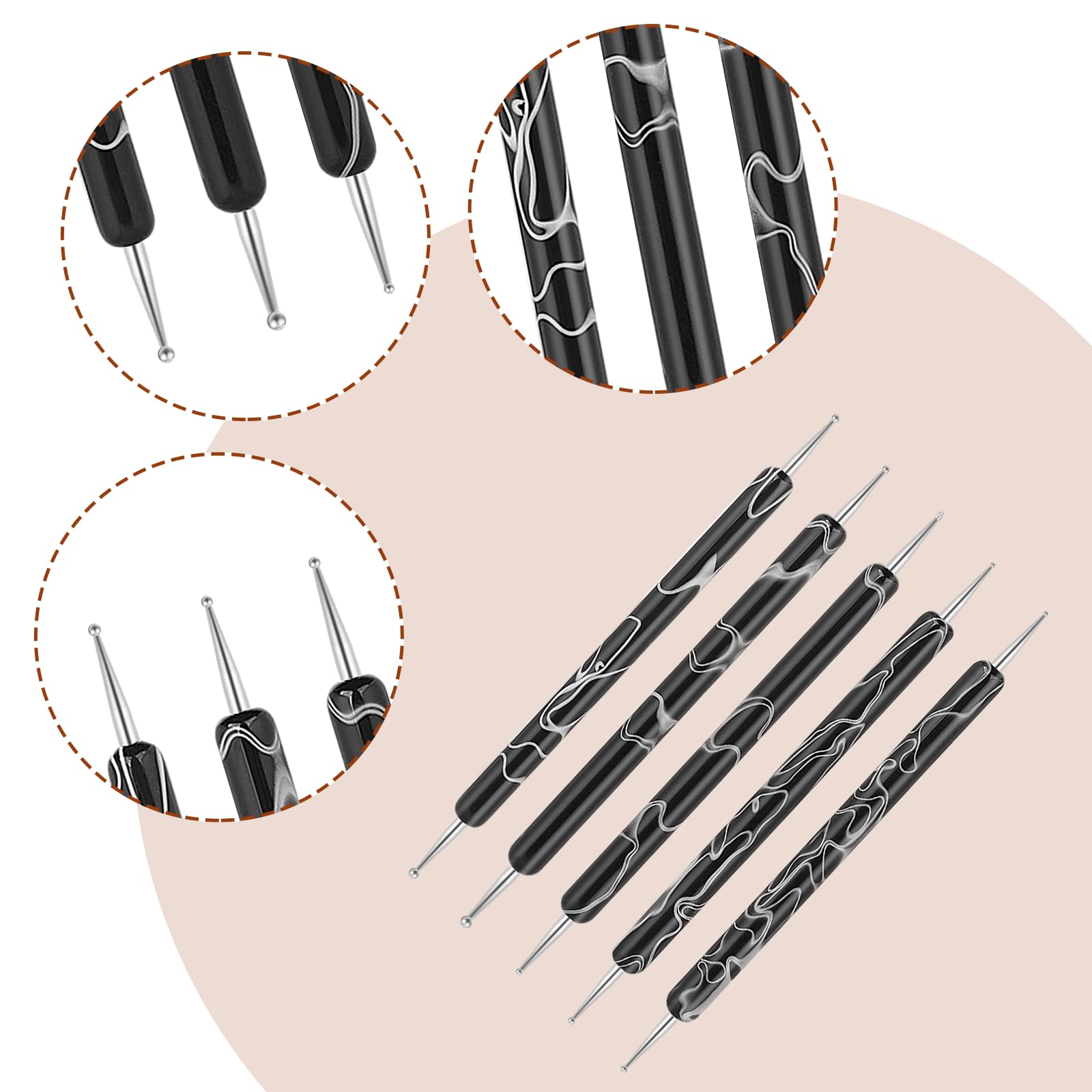 5 sztuk Nail Design Dotting Tools Nail Art Narzędzie do zdobienia paznokci Pędzel Punkty Pędzel Kropka Pisak Marbleizing Narzędzie do Marbleizing Narzędzie do manicure