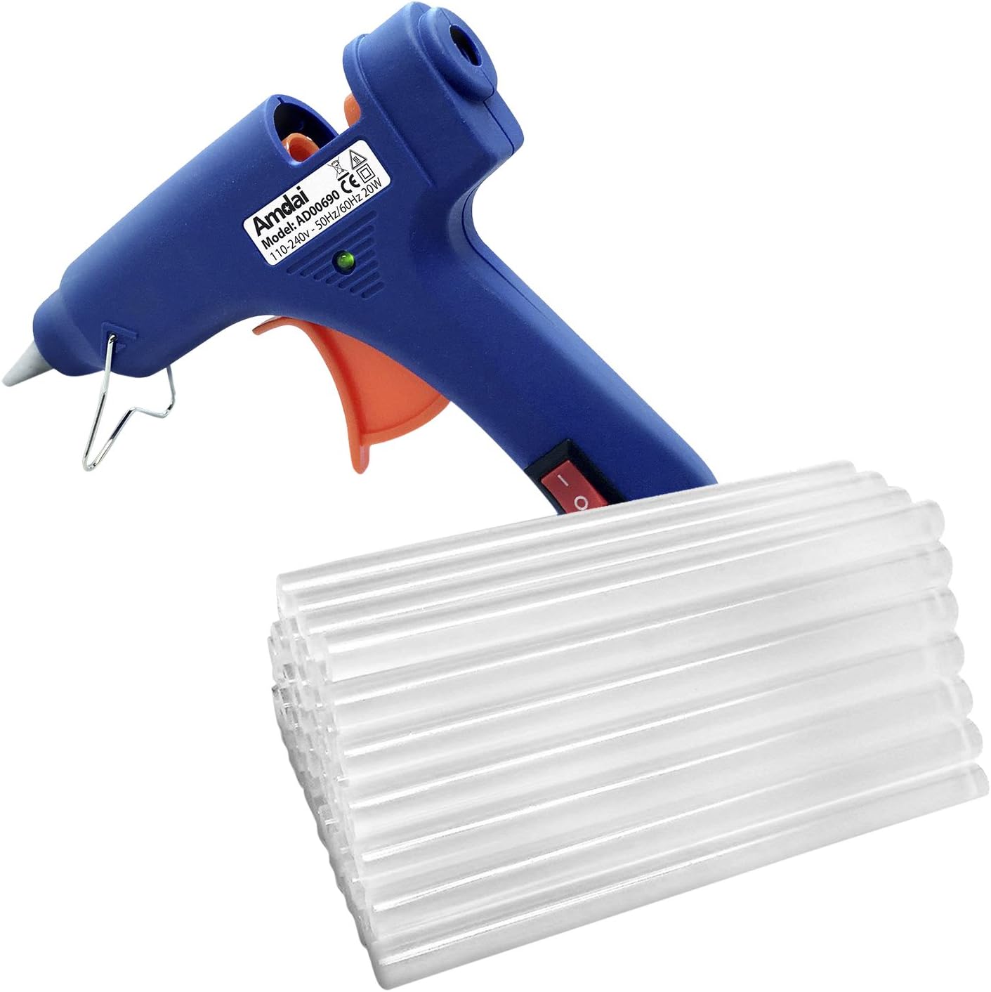 Amdai AD00690 Hot Glue Gun and Glue Sticks Bundle (50-Pack) - 20W Glue Gun Heats Up Quickly - Ultra Clear Hot Melt Craft Glue - Sticks (7.2mm x 100mm)
