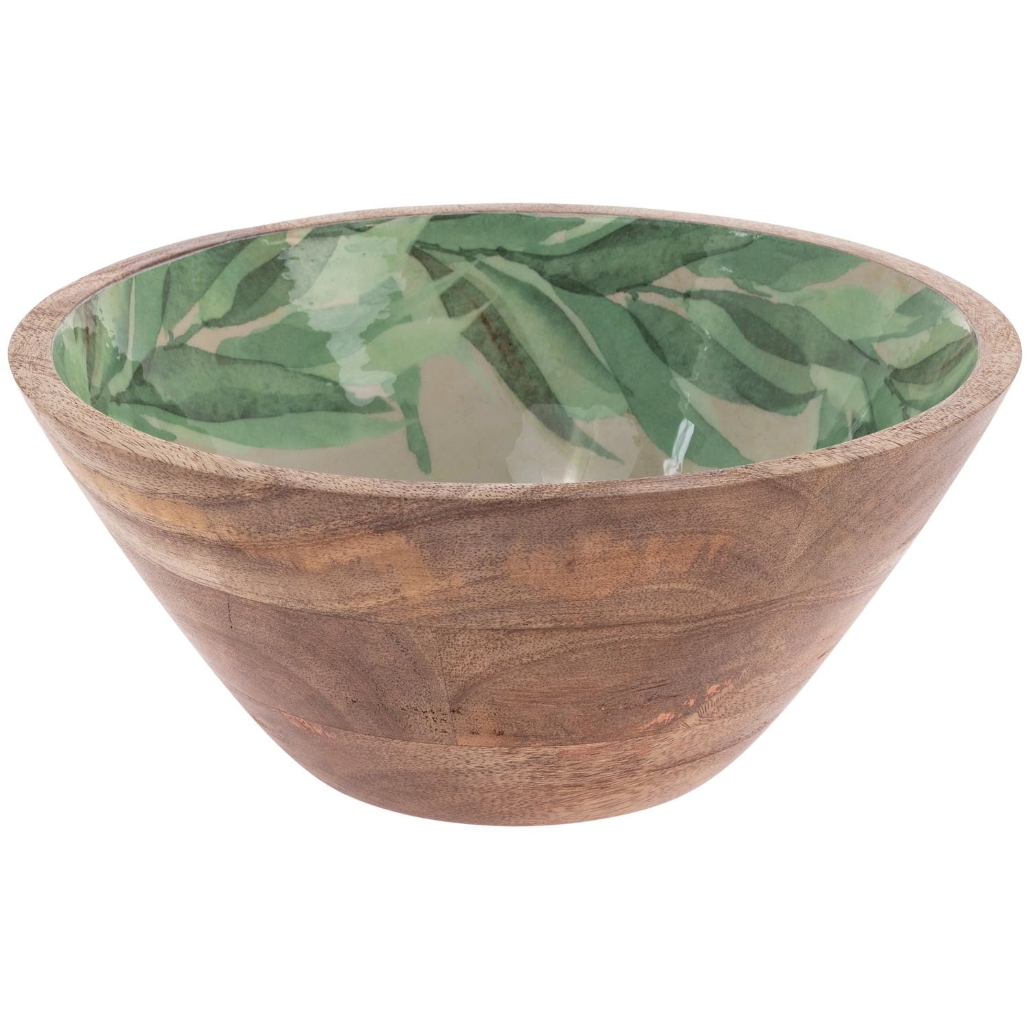 Boston International Mango Wood Bowl Serving Dish for Salad Fruit Chips & Rolls, 10" Diameter x 4.5" Tall, Leaf & Stem