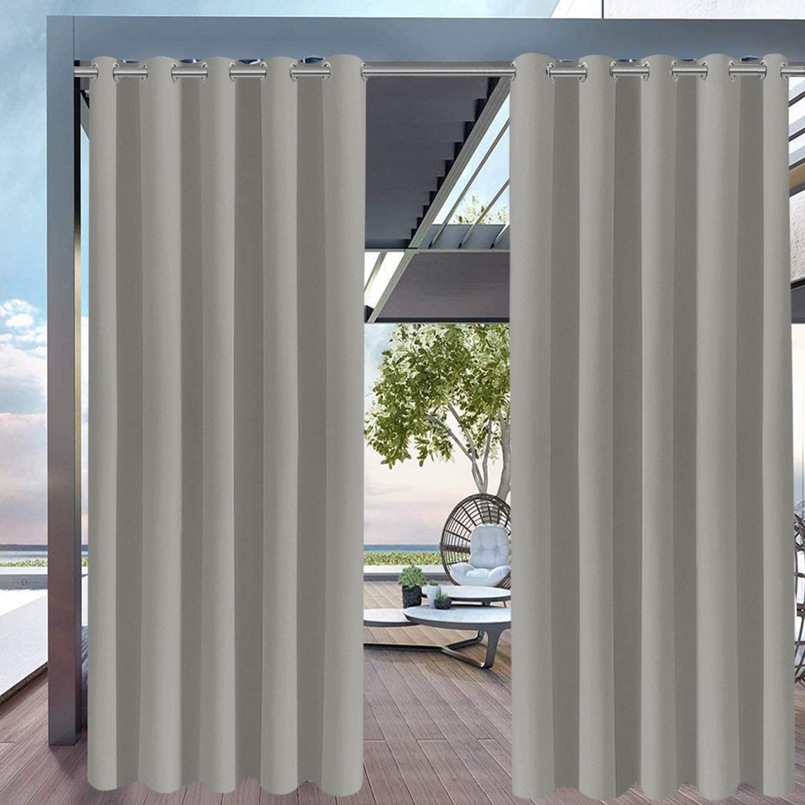 FaceYee Outdoor Waterproof Curtain Garden Partition Curtain for Patio Porch Anti-Scratch Wire One Panel 100x84in Color:Gray