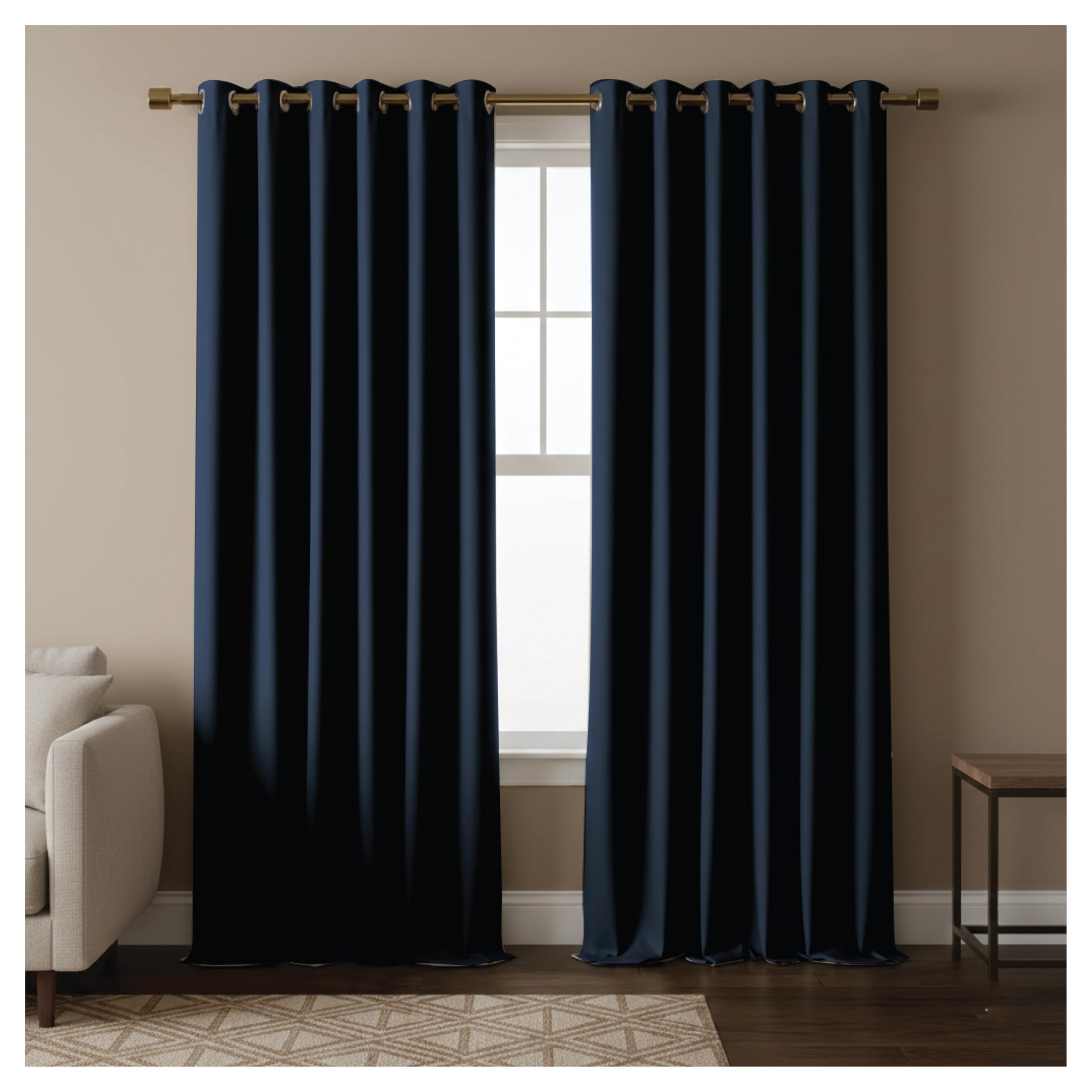 REHAN & CO Thermal Insulated Black out Ring Top Eyelet Curtain Navy W 46" x L 90" (2 Panels) for Bedroom/Living Room, Black out super soft window curtains & drapes