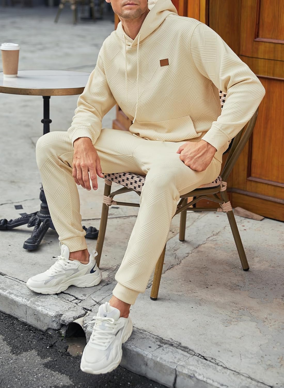 JMIERR Mens 2 Piece Jacquard Sweatsuit Outfits Hoodie Sweatshirt & Joggers Sweatpants Set Tracksuit - Image 7