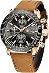 BENYAR Mens Watches Quartz Movement Chronograph Leather Strap Fashion Business Sport Design 30M Waterproof Scratch Resistant Elegant Gifts for Men