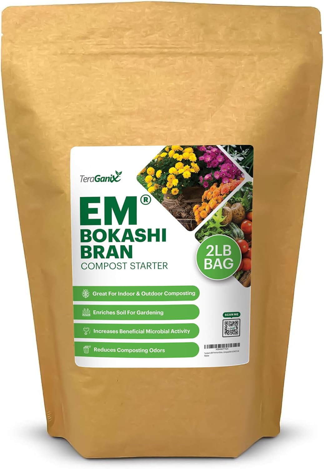 TeraGanix EM Premium Bokashi Bran, Compost Accelerator, Rice Bran Mix, Odor Eliminator