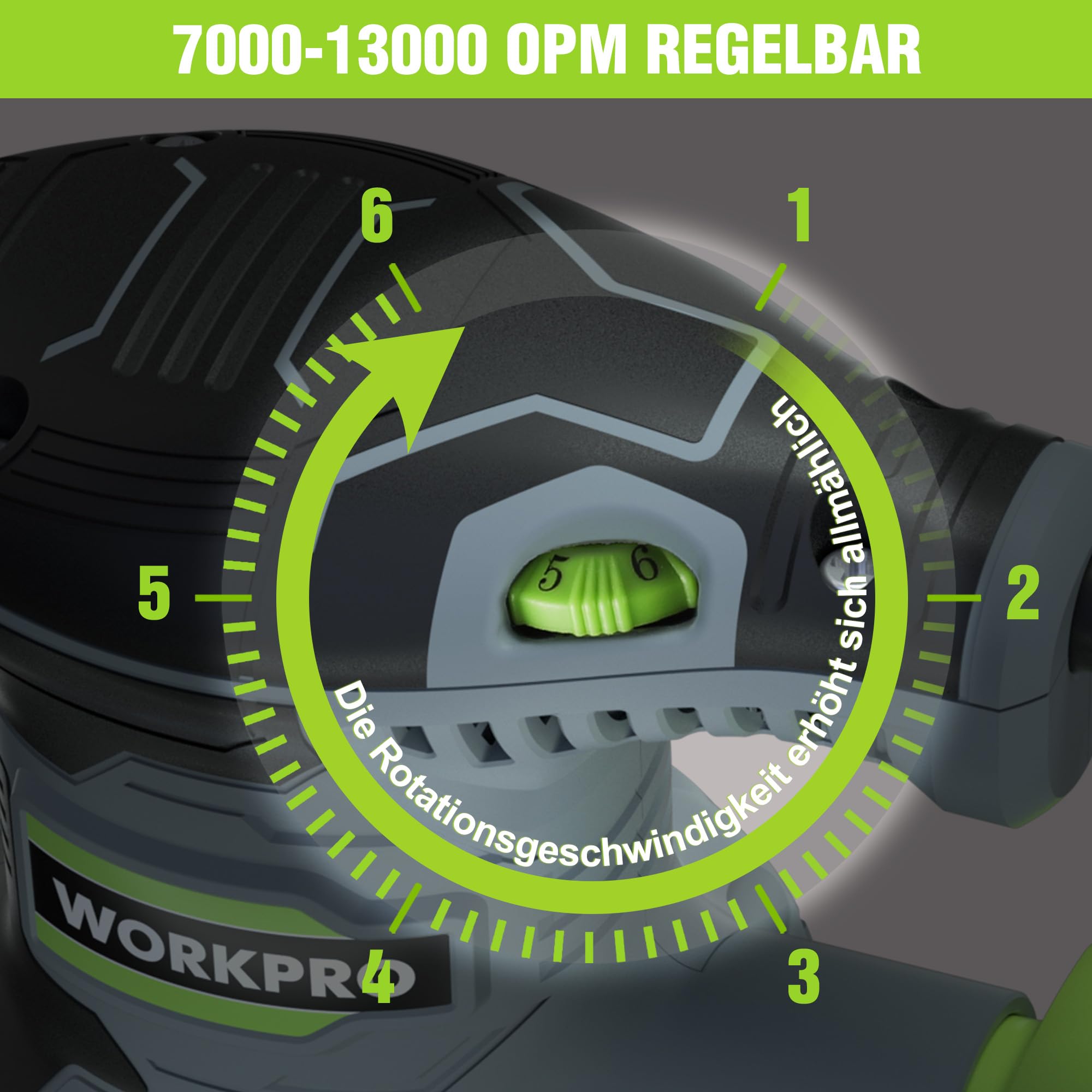WORKPRO Exzenterschleifer 125mm, 300W Schleifmaschine 7000-13000 OPM, Multischleifer mit Absaugung und Staubbehälter, Schleifgerät inkl. 20 Stück Schleifpapier