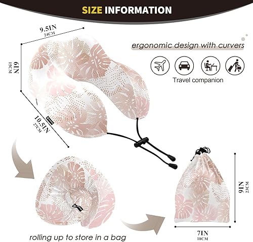 Miniatura 2 de susiyo Travel Pillow Rose Gold Monstera Leaves Airplane Neck Pillow Premium Memory Foam Travel Neck Pillow Head Support Comfortable Flight Pillow