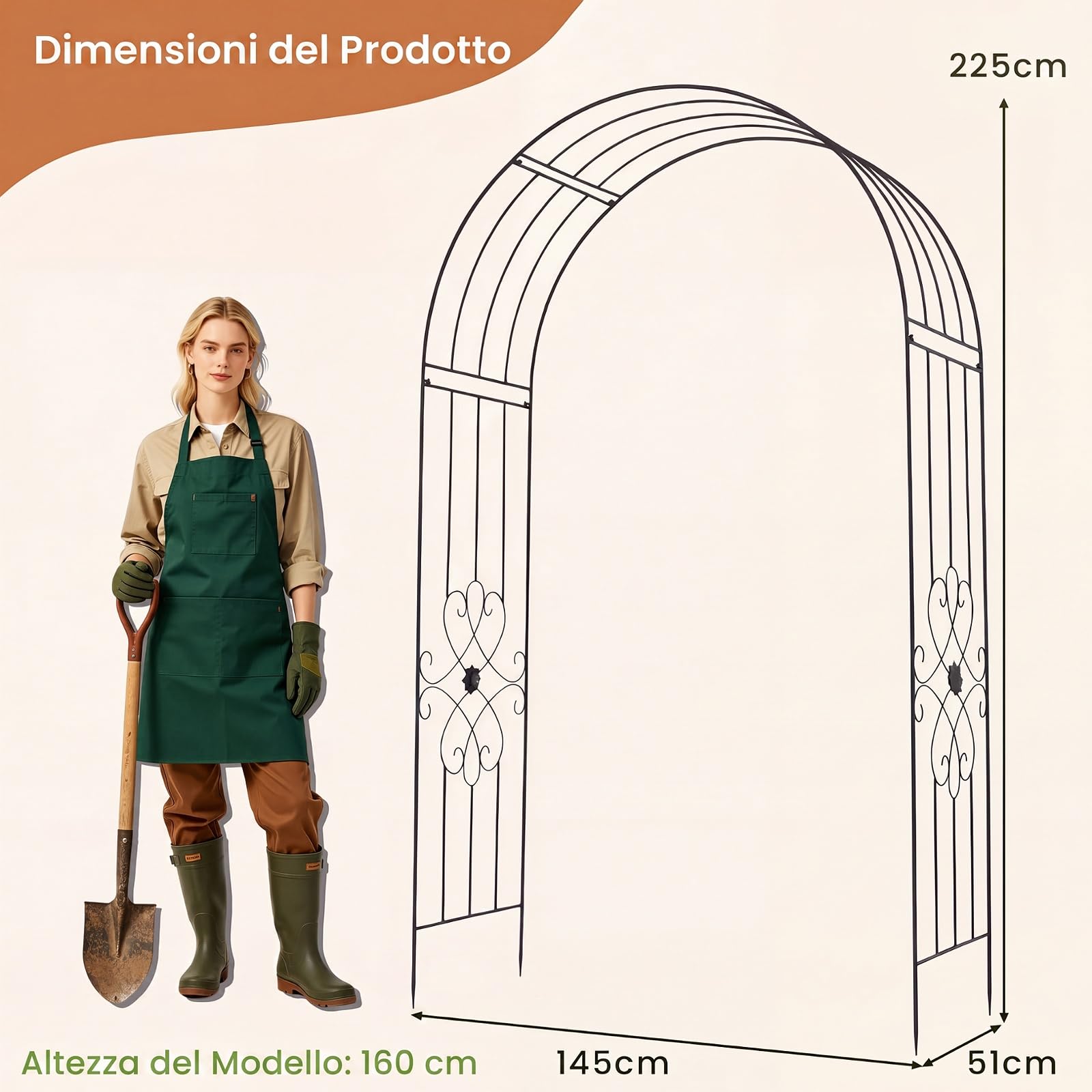 GYMAX Arco da Giardino in Metallo, Pergolato per Piante Rampicanti