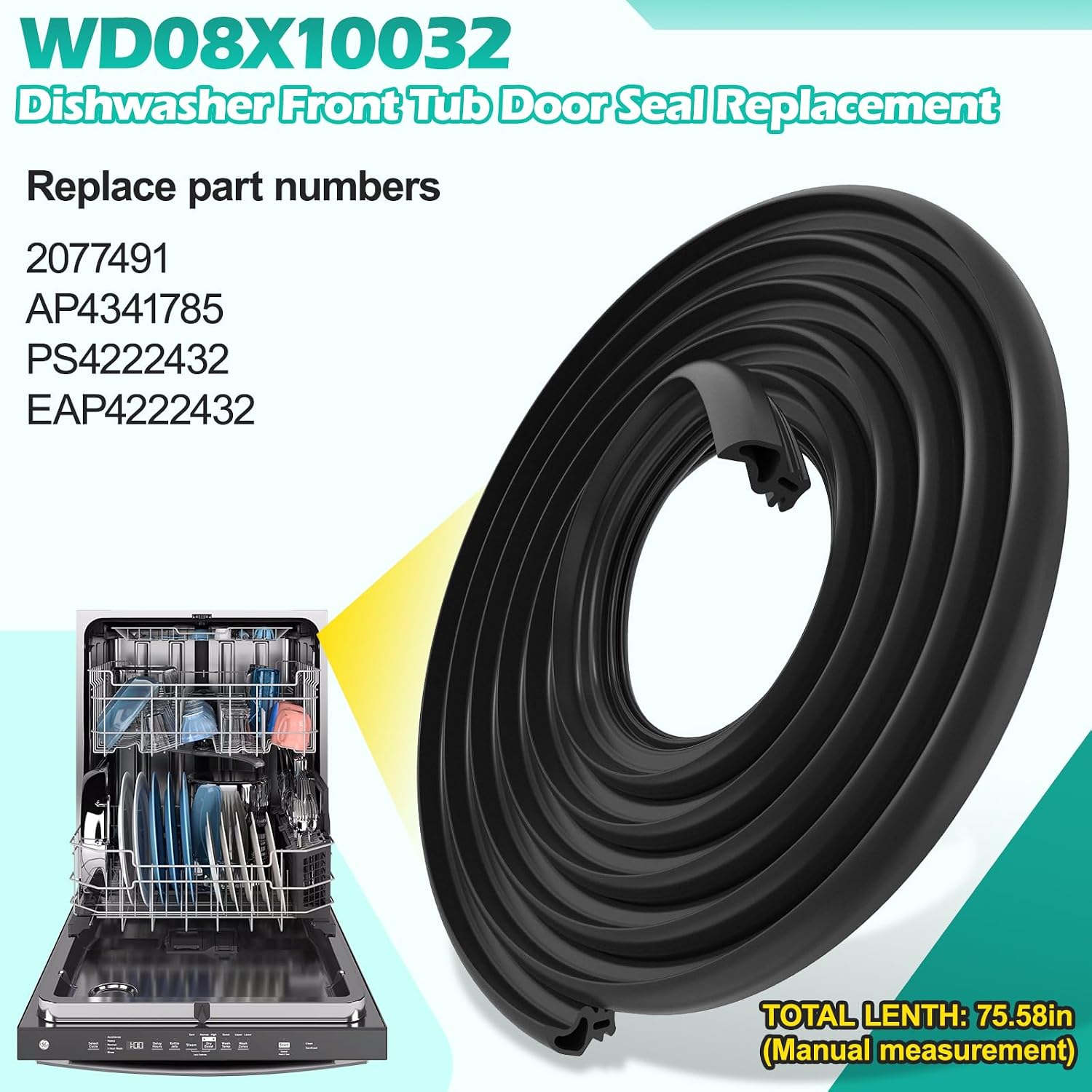 Upgraded WD08X10032 Dishwasher Door Gasket Replacement for GE Dishwasher Tub Gasket Seal Parts EDWF800P00WW PDW8200J10CC PDW8500J10BB Replace Dishwasher Door Seal 1088454 AP3698764 PS958888