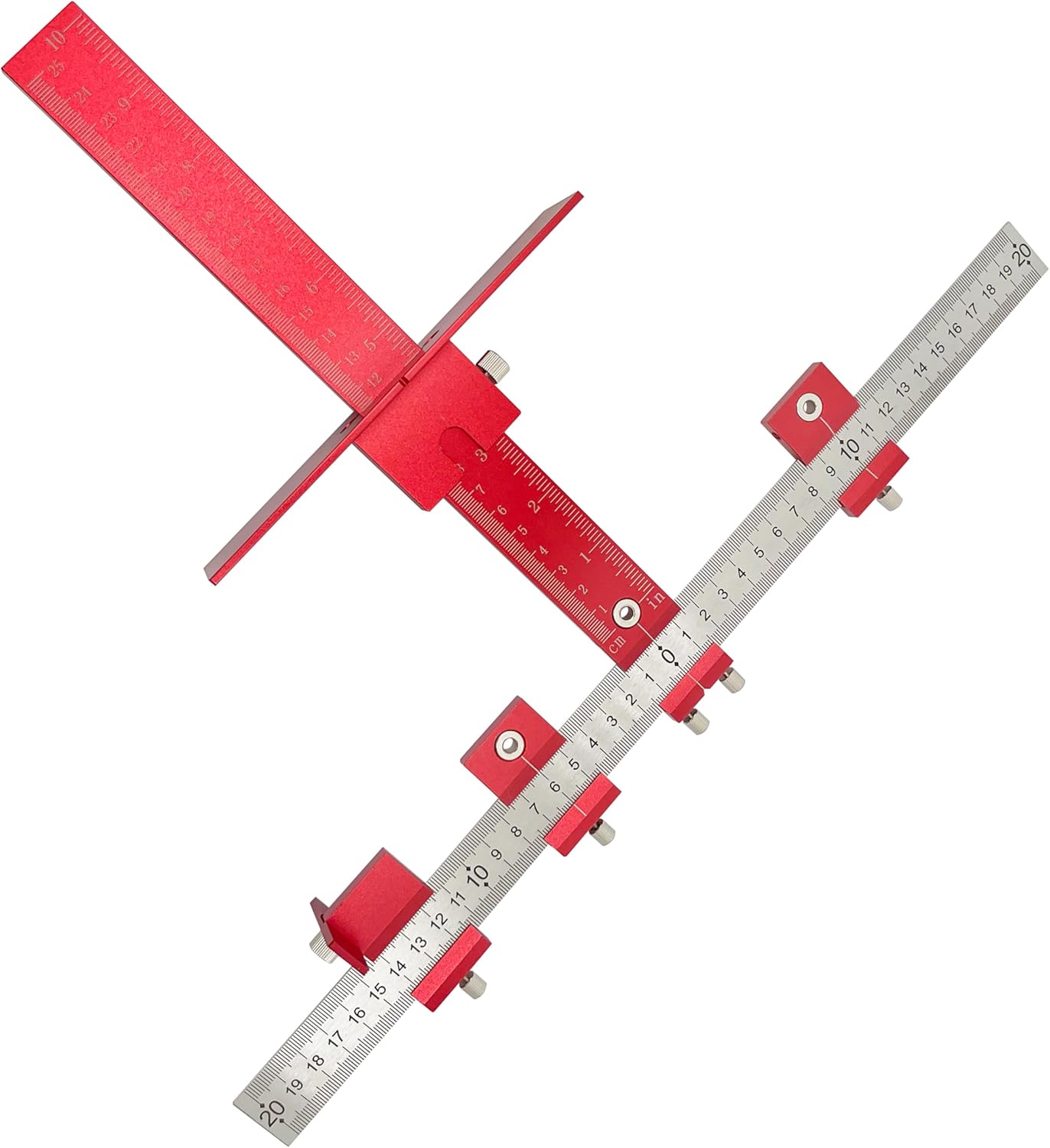 ShineUs Cabinet Hardware Jig Tool，for Handles and Knobs Drawer Guide Jig on Doors and Drawer Fronts - Red All Aluminum Box