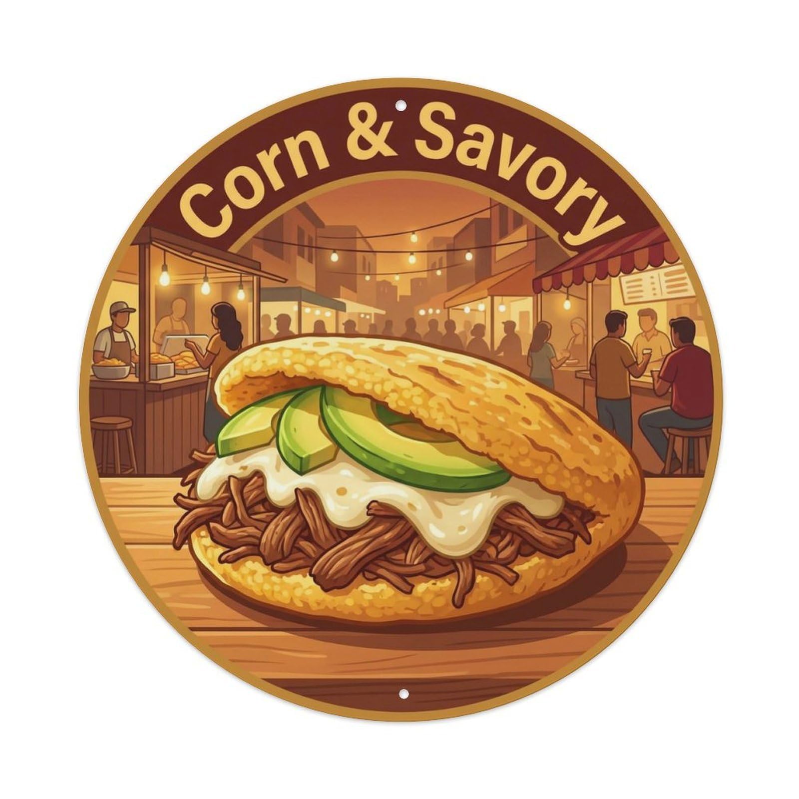 Okahys 8X8inch(20X20cm) Arepa Stuffed Vintage Gourmet Food Metal Tin Sign