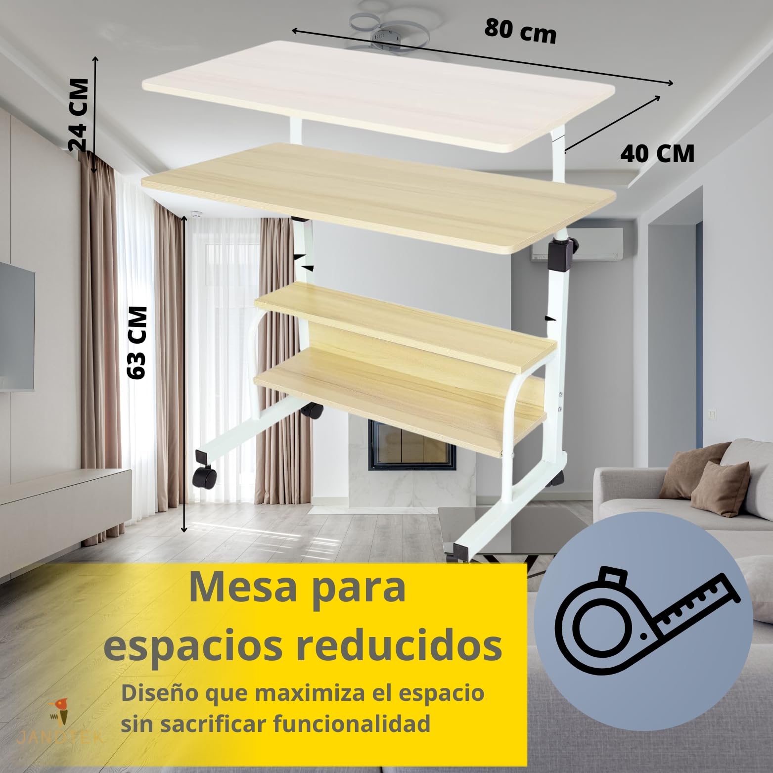 Mesa Ordenador Portátil con Ruedas y Altura Regulable – Escritorio Pequeño para Sofá, Cama y Teletrabajo – Mesa Auxiliar con Estante Inferior para Espacios Reducidos (Marron 80x40)