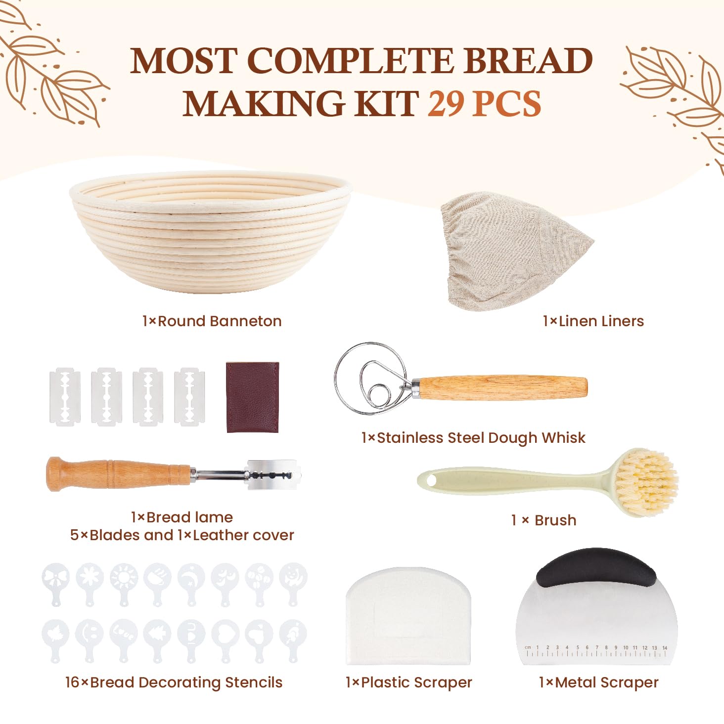 KONGDY Banneton Brotgärkörbchen Rund, 25,4 Cm – Mit Leineneinsatz, Aus Natürlichem Rattan – Für Sauerteig & Lockeres Brot