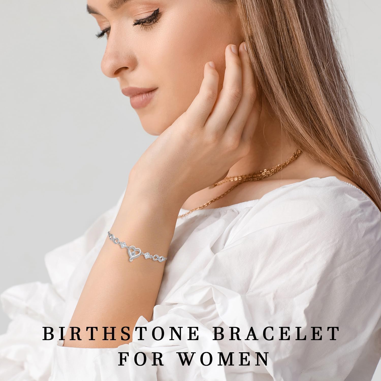 Mkhhy Infinity Heart Birthstone Bracelets for Women Wife S925 Sterling Silver Anniversary Birthday Gift Ideas for Wife Girlfriend Her Presents for Mom Daughters
