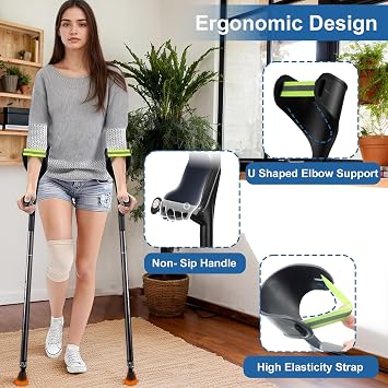 2 Pack Folding Crutches for Adults,Lightweight Crutches for Adults Women,Men,Elderly,Height Adjustable Crutch with Comfortable Handle,Black Crutch for Daily Walking Aids