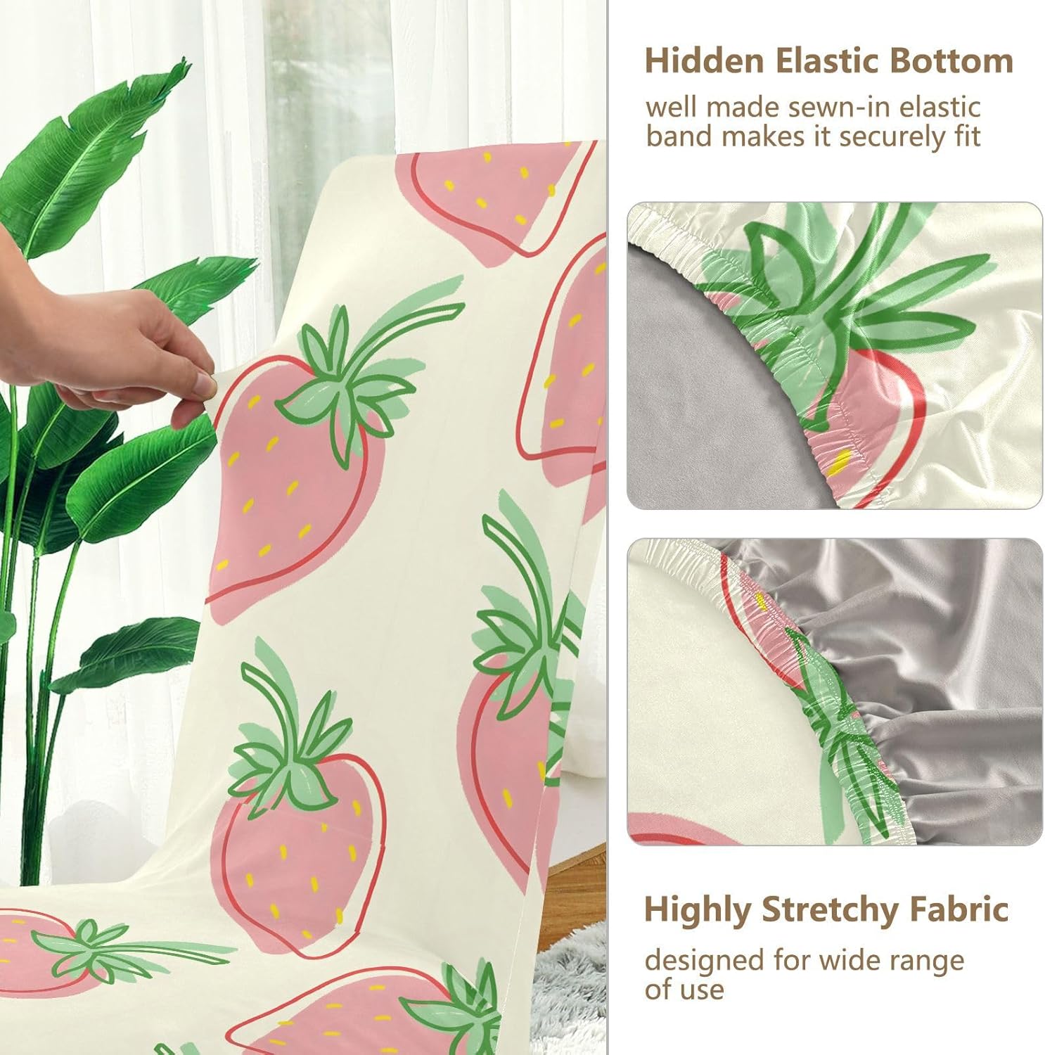 ALAZA Chair Covers for Dining Room, Strawberry Beige Yellow Background Pattern Stretch Chair Cover Sets Chair Protector Removable Washable for Ktichen Restaurant Hotel