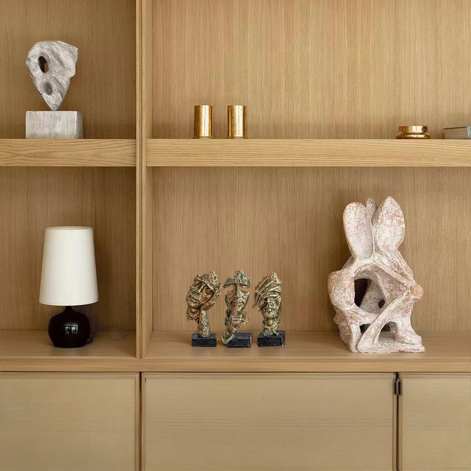 Figurine d'art abstrait moderne, statue de penseur, décoration en résine dorée pour maison et bureau
