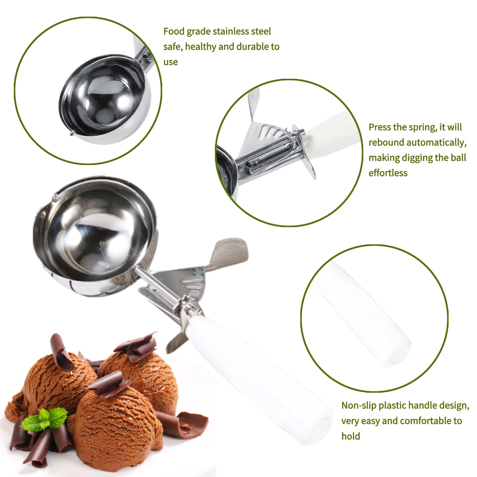 Cuillère à Glace En Acier Inoxydable – Pour Boules De Glace, Pâte à Cookies, Fruits | Levier Déballeur, Lavable Au Lave-Vaisselle - 9