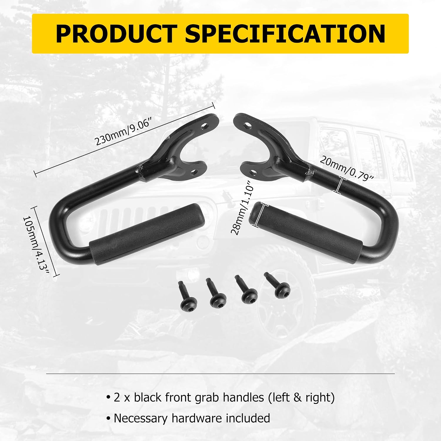 AUXMART 2Pcs Grab Handles Front Grab Bars Hard Solid Steel for 1997 1998 1999 2000 2001 2002 2003 2004 2005 2006 Jeep Wrangler TJ