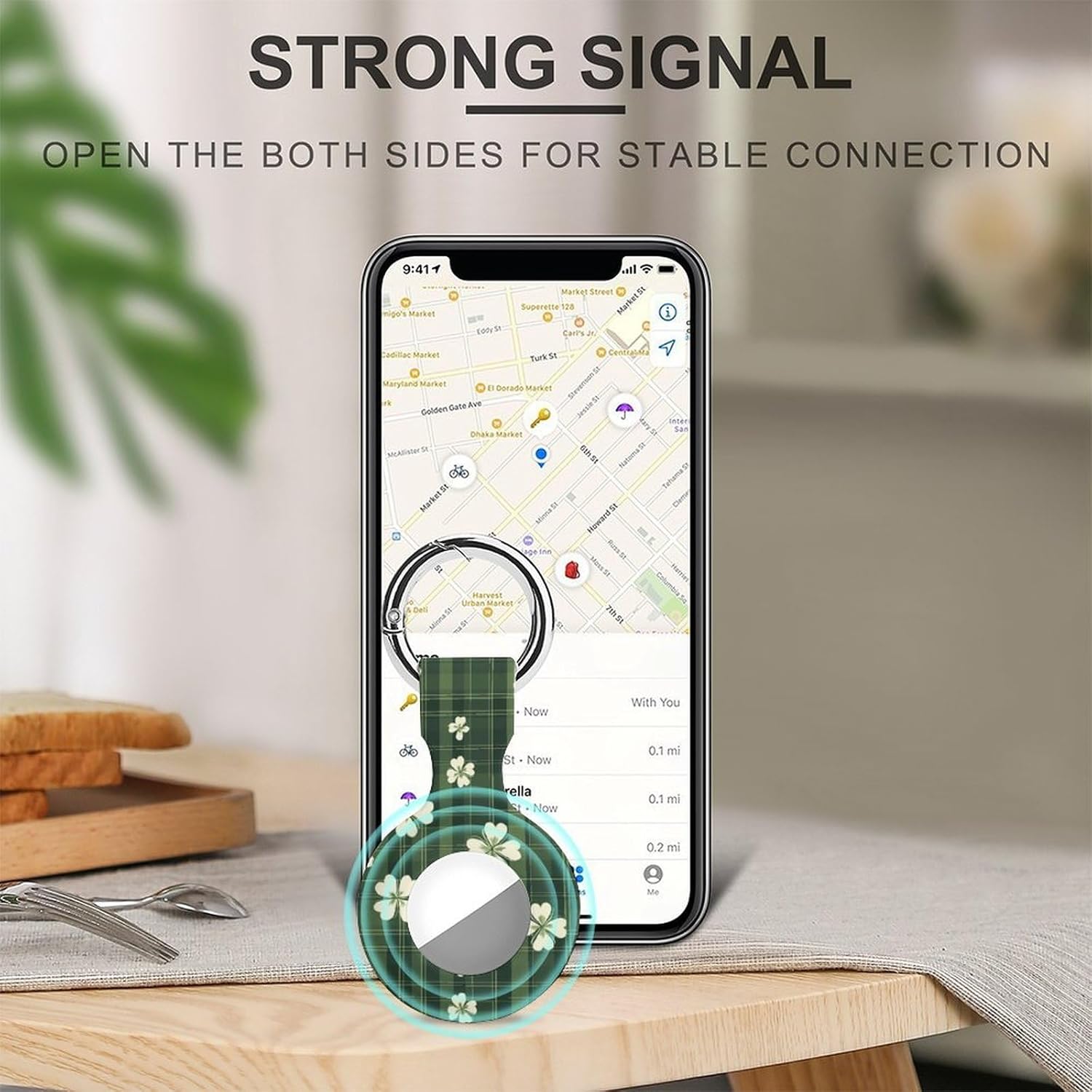 Green Plaid Checkered Shamrocks Funny Cover Compatible with AirTag Case Protector GPS Tracker Holder with Keychain