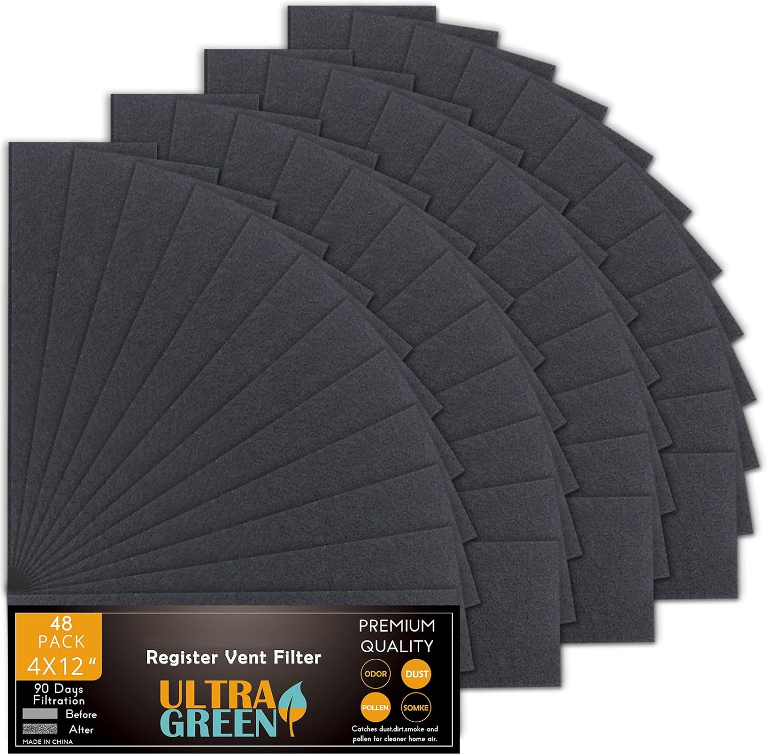 4 x 10 Inch Air Vent Filter for Home Ceiling Thin, ULTRA GREEN Floor Filters Replacement for Register Work in Indoor Home Air Purifier, Air Conditioner 4" x 10" 48-Pack (White)