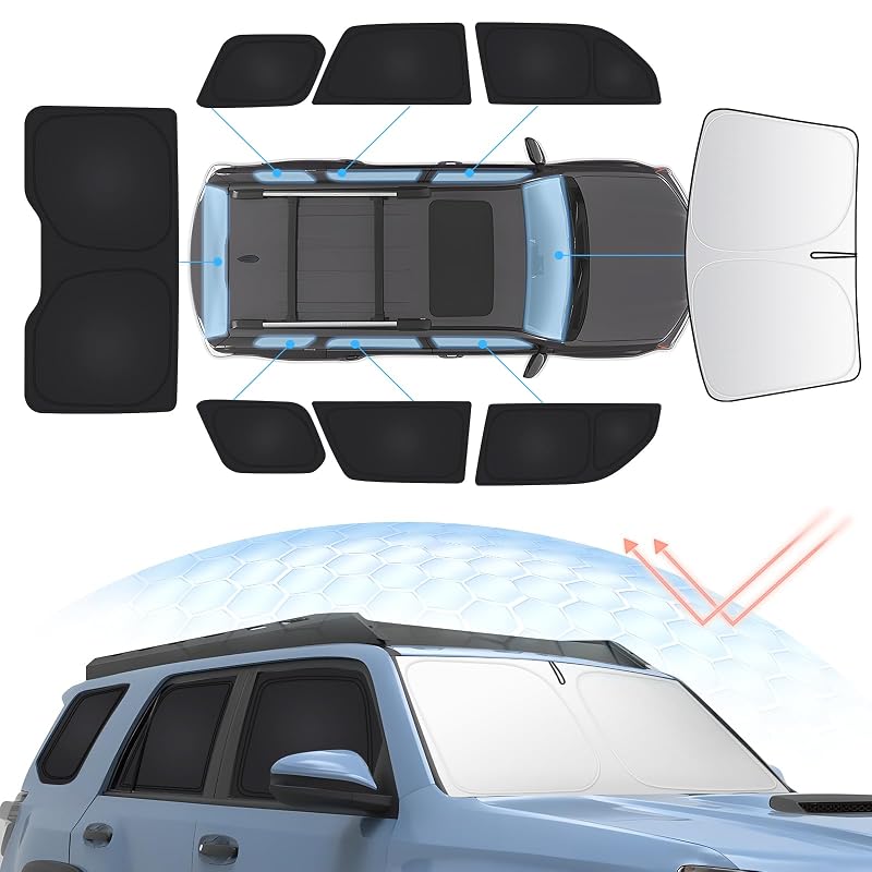 Protetor solar para janelas do Toyota 4Runner 2010–2024 Sunsdrew, kit com 8 peças